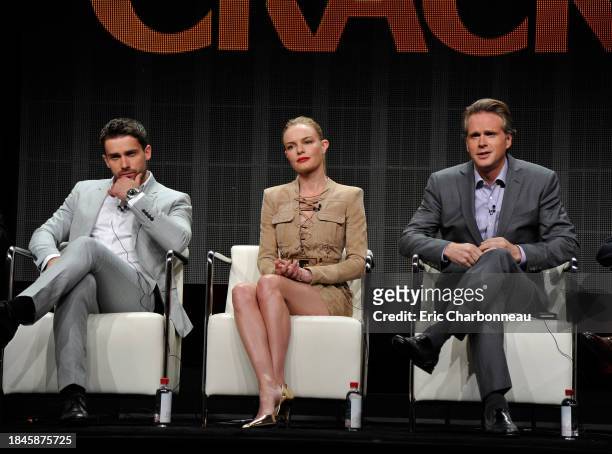 Christian Cooke, Kate Bosworth and Cary Elwes speak onstage during Crackle's "The Art of More" at the 2015 Summer TCA Tour at The Beverly Hilton...