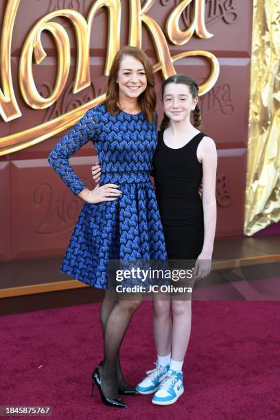 Alyson Hannigan and Satyana Marie Denisof attend Los Angeles Premiere of Warner Bros. "Wonka" at Regency Village Theatre on December 10, 2023 in Los...