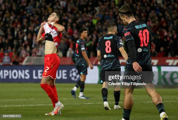Kosta Nedeljkovic of Crvena Zvezda reacts during the UEFA Champions League match between FK Crvena zvezda and Manchester City at Stadion Rajko Mitic...