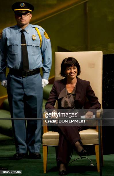 President of Switzerland Doris Leuthard waits to deliver her address September 23, 2010 during the 65th session of the General Assembly at the United...