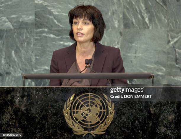 President of Switzerland Doris Leuthard delivers her address September 23, 2010 during the 65th session of the General Assembly at the United Nations...