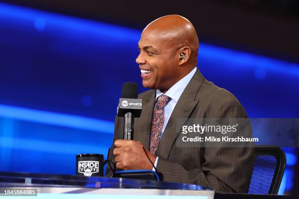 Charles Barkley smiles before the game between the New Orleans Pelicans and Los Angeles Lakers as part of the 2023 NBA In-Season Tournament on...