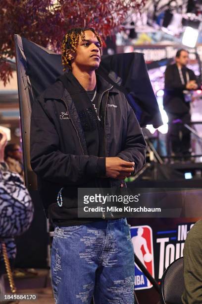 Shareef O'Neal looks on before the game between the New Orleans Pelicans and Los Angeles Lakers as part of the 2023 NBA In-Season Tournament on...