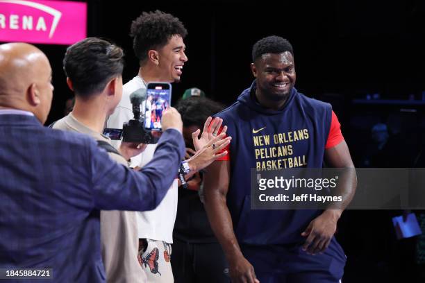 Zion Williamson of the New Orleans Pelicans smiles before the game against the Los Angeles Lakers during the semifinals of the In-Season Tournament...