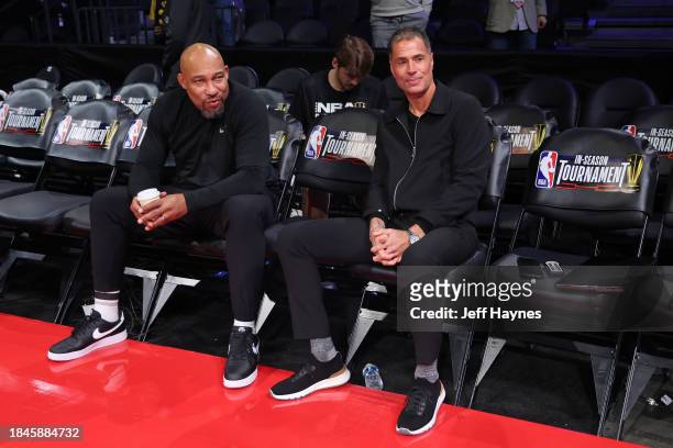 General Manager Rob Pelinka and Head Coach Darvin Ham of the Los Angeles Lakers look on before the game against the New Orleans Pelicans during the...