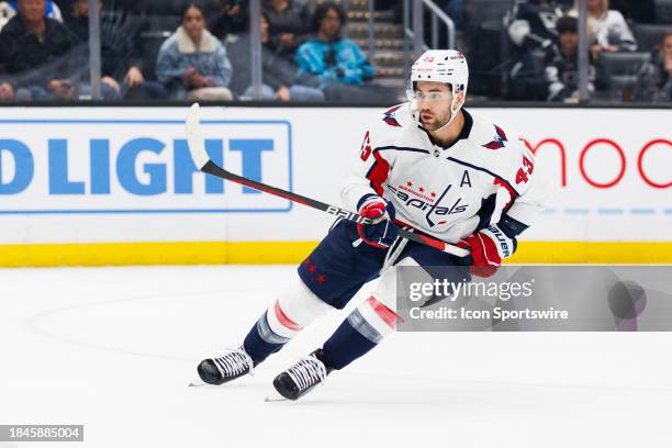 Washington Capitals right wing Tom Wilson skates during an NHL hockey game against the Los Angeles Kings on November 29, 2023 at Crypto.com Arena in...