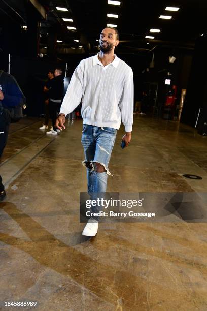 Keita Bates-Diop of the Phoenix Suns arrives to the arena before the game against the Brooklyn Nets on December 13, 2023 at Footprint Center in...