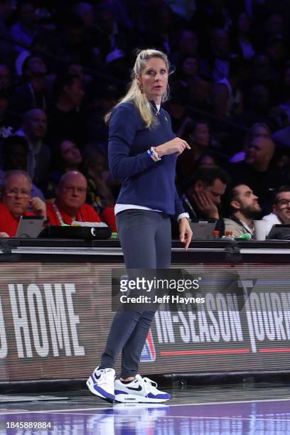 Assistant Coach Jenny Boucek of the Indiana Pacers looks on during the game against the Milwaukee Bucks during the semifinals of the In-Season...
