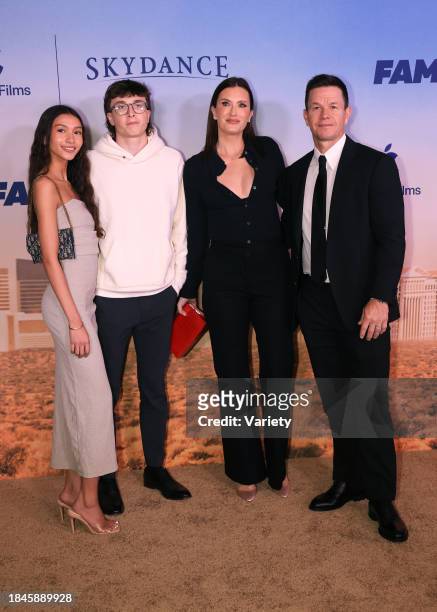 Guest, Michael Wahlberg, Rhea Durham and Mark Wahlberg at the world premiere of "The Family Plan" held at The Chelsea Theater at The Cosmopolitan on...