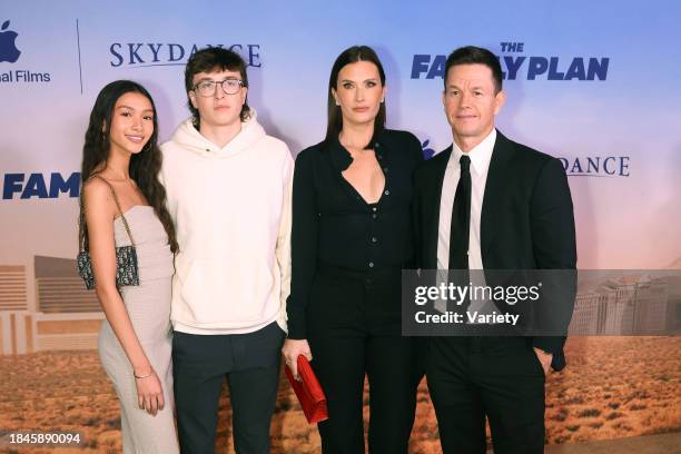 Guest, Michael Wahlberg, Rhea Durham and Mark Wahlberg at the world premiere of "The Family Plan" held at The Chelsea Theater at The Cosmopolitan on...