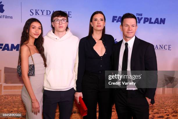 Guest, Michael Wahlberg, Rhea Durham and Mark Wahlberg at the world premiere of "The Family Plan" held at The Chelsea Theater at The Cosmopolitan on...