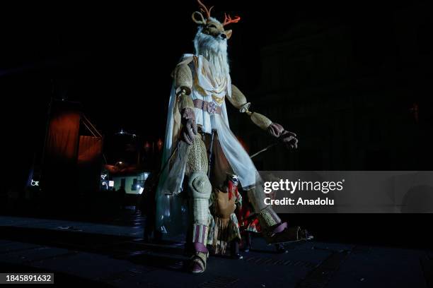 Artists perform their talents during the Christmas performance of 'Constelaciones' at the Plaza de Bolivar in Bogota, Colombia on December 13, 2023....