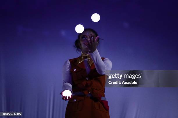 Artists perform their talents during the Christmas performance of 'Constelaciones' at the Plaza de Bolivar in Bogota, Colombia on December 13, 2023....