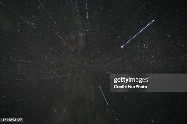 Stars are being seen in the sky during the Geminid meteor showers in Ratnapura, Sri Lanka, on December 14, 2023. The Geminids are a prolific meteor...