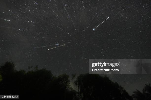 Stars are being seen in the sky during the Geminid meteor showers in Ratnapura, Sri Lanka, on December 14, 2023. The Geminids are a prolific meteor...