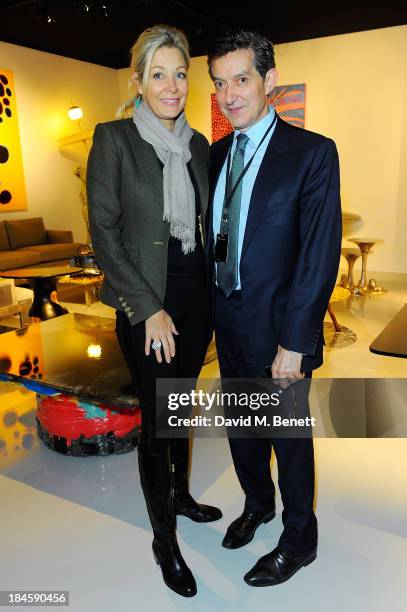 Nadja Swarovski and David Gill attend the Moet Hennessy London Prize Jury Visit during the PAD London Art + Design Fair at Berkeley Square Gardens on...