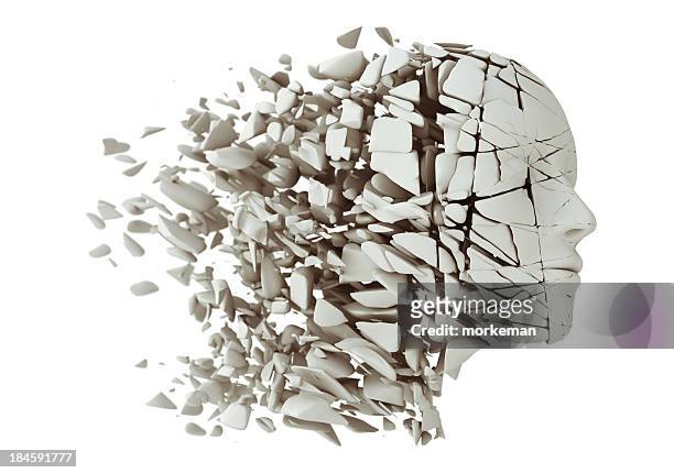dissolving fractured head - menselijk hoofd stockfoto's en -beelden