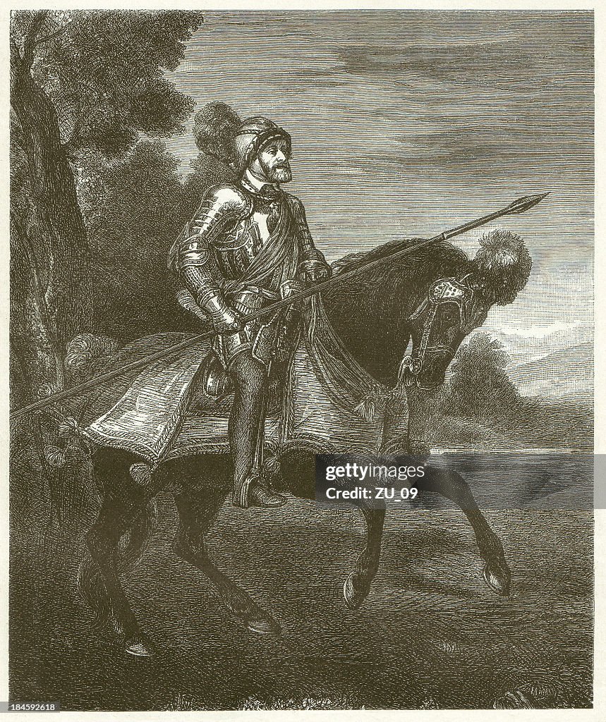 Charles V at Mühlberg, by Tizian, wood engraving, published 1881