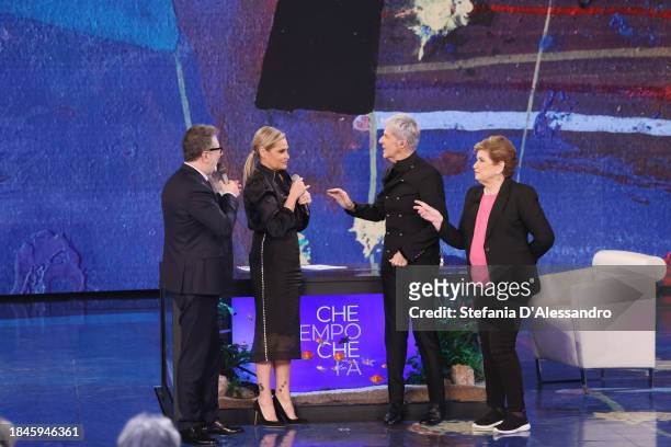 Fabio Fazio, Claudio Baglioni, Simona Ventura and Mara Maionchi attend the "Che Tempo Che Fa" TV Show on December 10, 2023 in Milan, Italy.