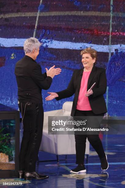 Claudio Baglioni and Mara Maionchi attend the "Che Tempo Che Fa" TV Show on December 10, 2023 in Milan, Italy.