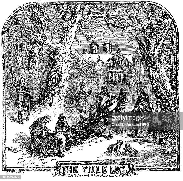 the yule log - christmas log stock illustrations