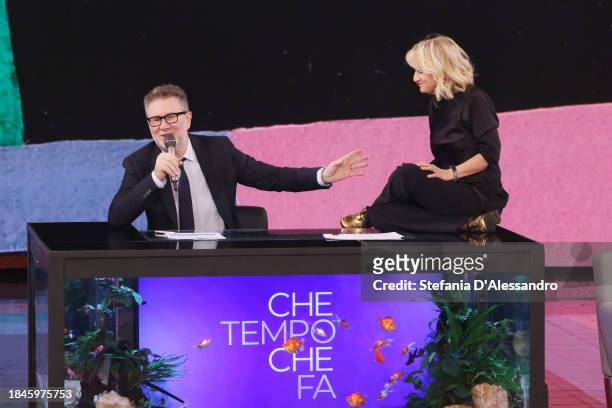 Fabio Fazio and Luciana Littizzetto attend the "Che Tempo Che Fa" TV Show on December 10, 2023 in Milan, Italy.
