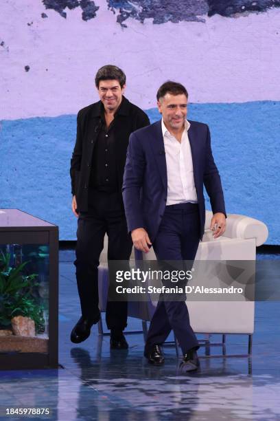 Pierfrancesco Favino and Adriano Giannini attend the "Che Tempo Che Fa" TV Show on December 10, 2023 in Milan, Italy.