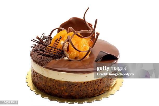chocolate and orange cake - cake isolated stockfoto's en -beelden