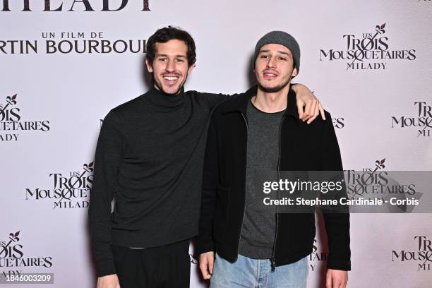 Giacomo Belmondo and Victor Belmondo attend the "Les Trois Mousquetaires : Milady" The Three Musketeers: Milady Premiere at Cinema Le Grand Rex on...