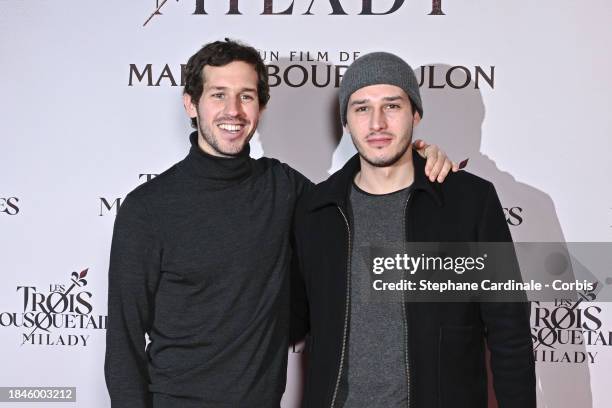 Giacomo Belmondo and Victor Belmondo attend the "Les Trois Mousquetaires : Milady" The Three Musketeers: Milady Premiere at Cinema Le Grand Rex on...