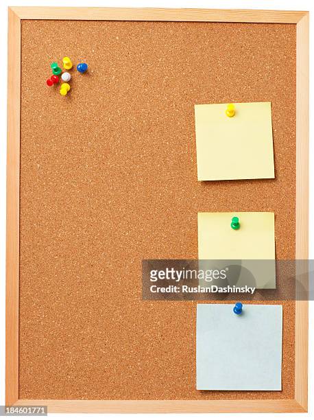 office cork board with blank memo notes. - bulletin stock pictures, royalty-free photos & images