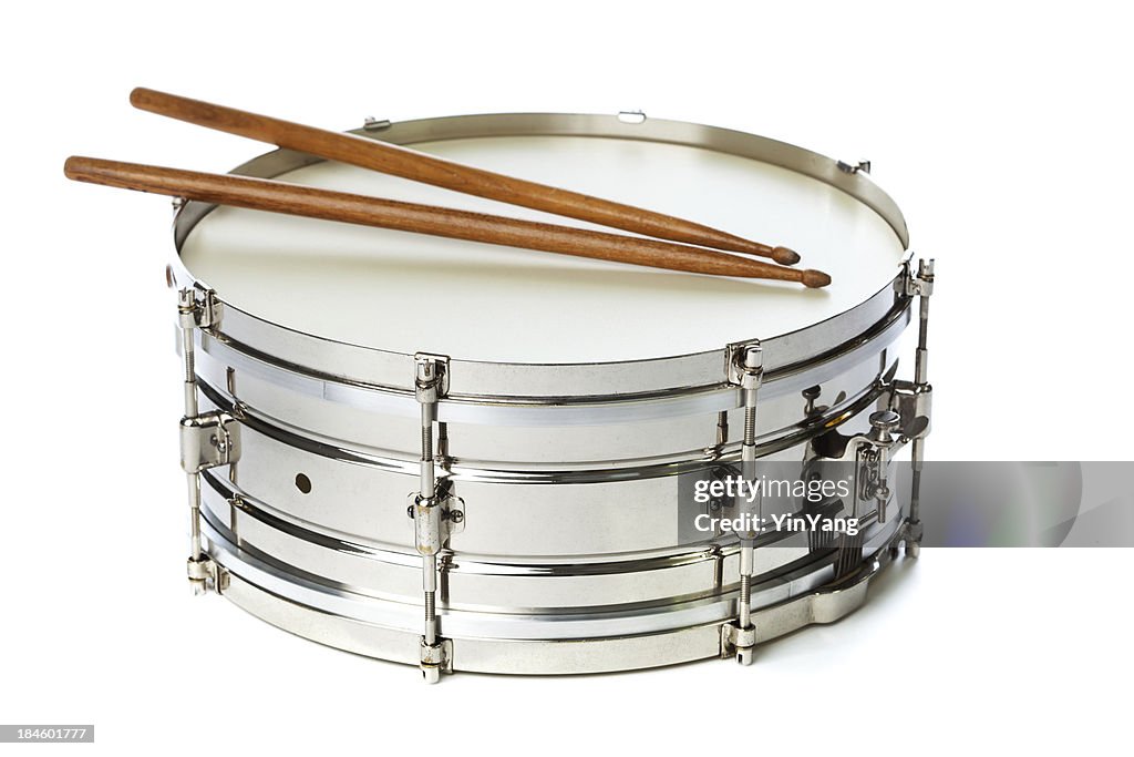 Silver Snare Tin Drum with Sticks
