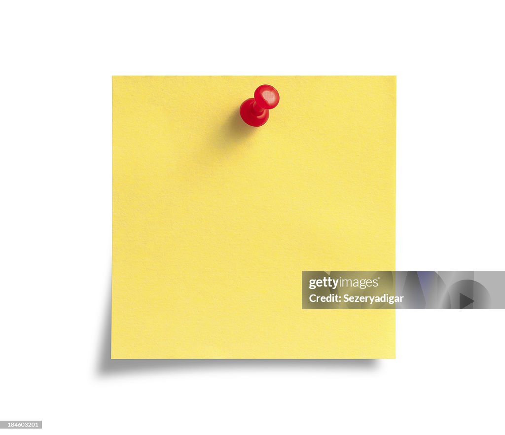 Yellow Post-it Note with Red Push Pin