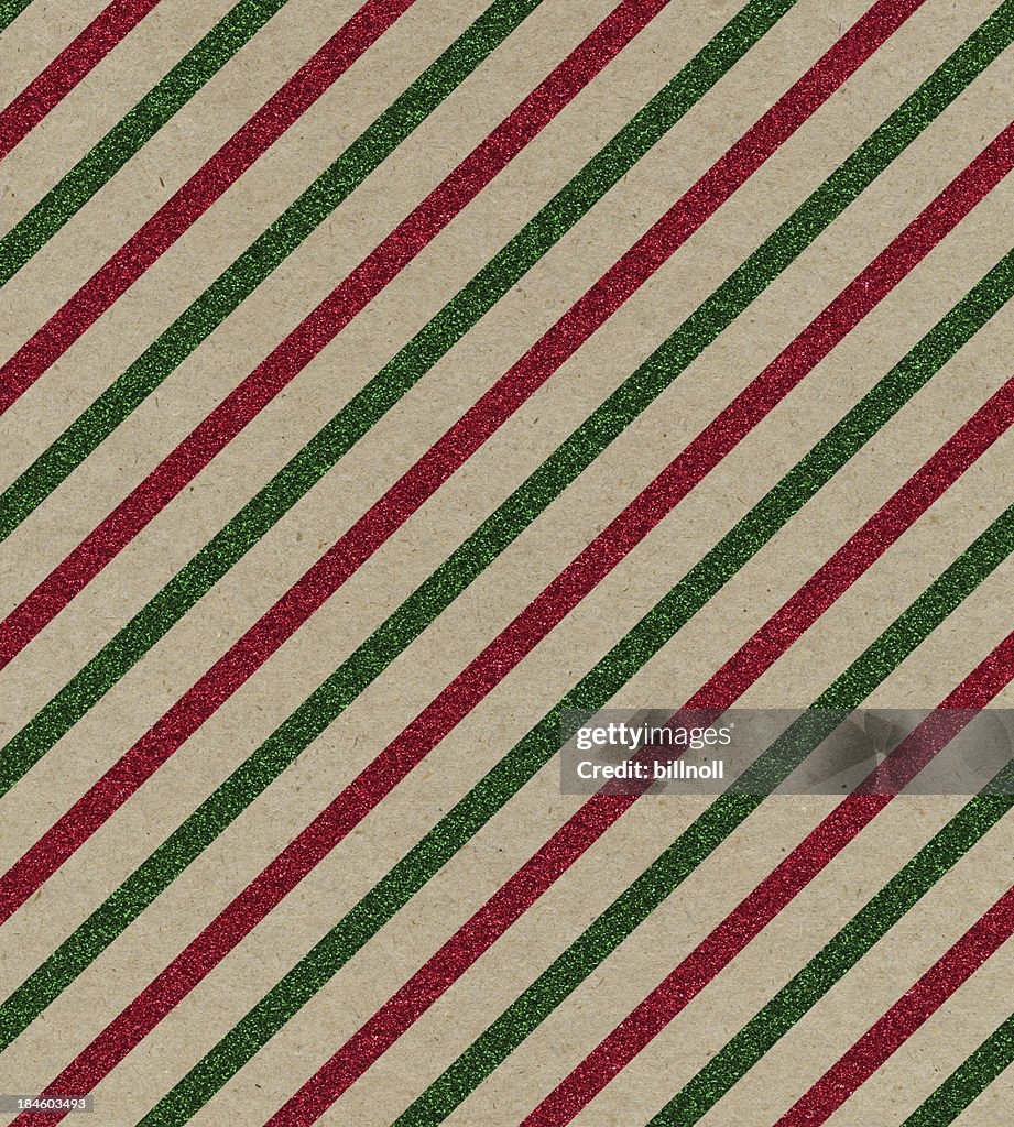 Brown paper with red and green glitter stripes