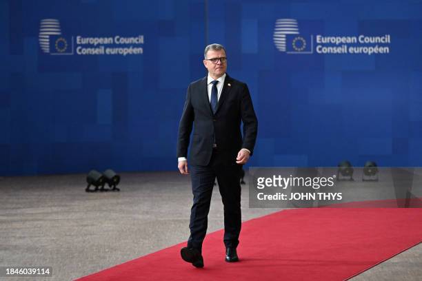 Finland's Prime Minister Petteri Orpo arrives at the European headquarters for the EU-Western Balkans summit, in Brussels, on December 14, 2023. EU...