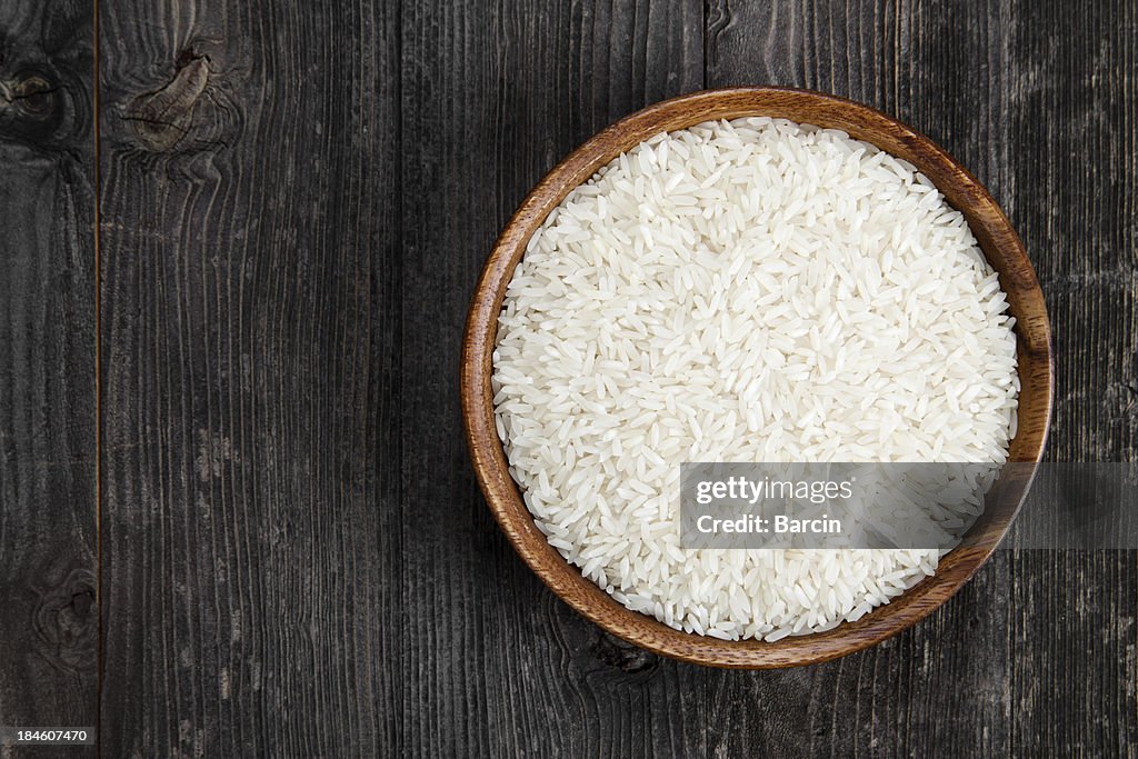 Rice in a wooden bowl