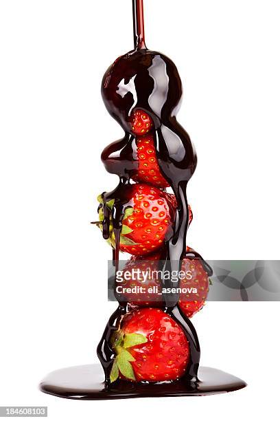 stack of strawberries drizzled in chocolate - chocolate dipped stock pictures, royalty-free photos & images
