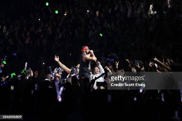 View of the crowd during Flo Rida's performance at iHeartRadio KISS108's Jingle Ball 2023 at TD Garden on December 10, 2023 in Boston, Massachusetts.