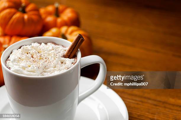 pumpkin spice latte - coffee drink white background stock pictures, royalty-free photos & images