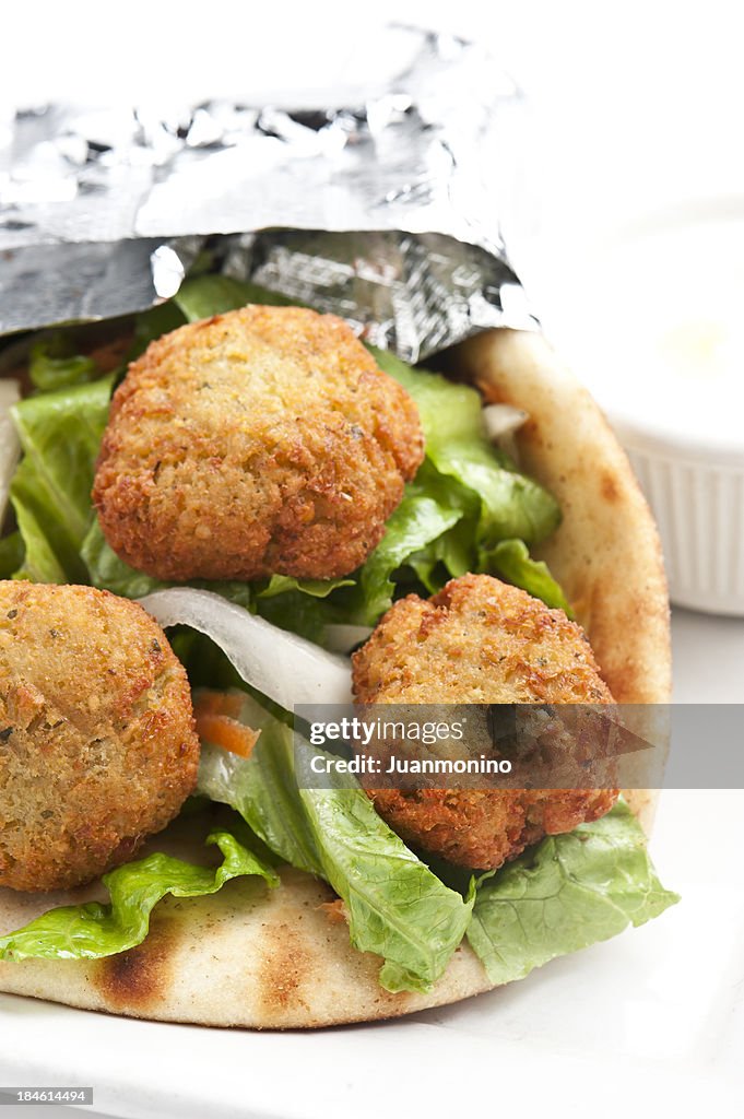 Falafel in pita bread sandwich