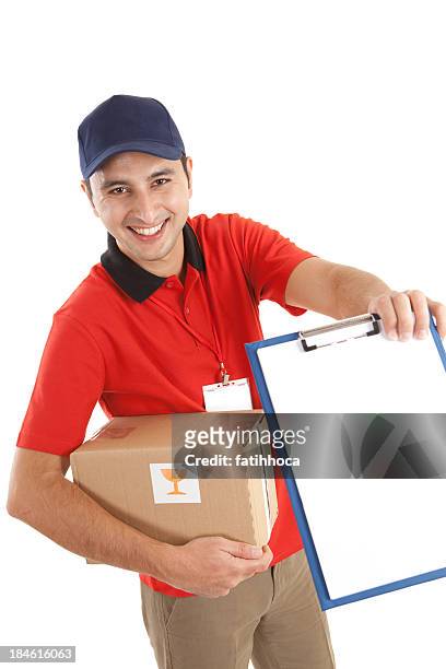 deliveryman - delivery person on white stock pictures, royalty-free photos & images
