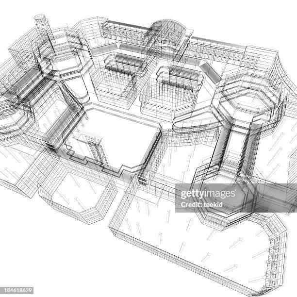 apartment blueprint - designer wireframe stockfoto's en -beelden