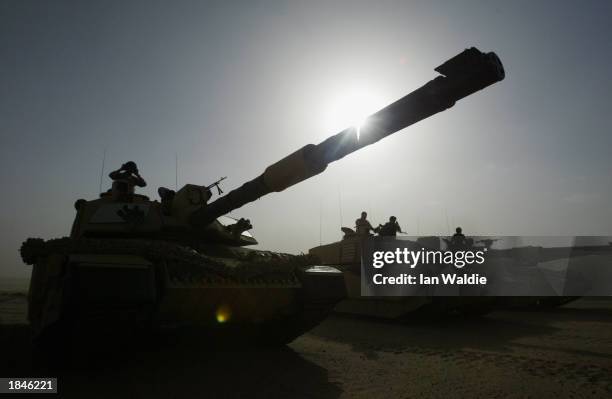 British Challenger 2 Main Battle Tanks from the 1st Batallion Royal Regiment Fusiliers Regiment participate in a training exercise March 13 at Camp...