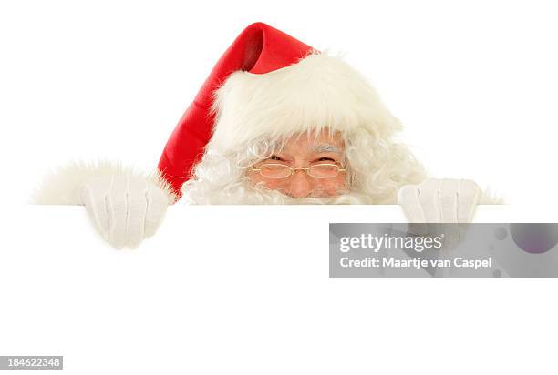 santa claus with blank sign, happy peekaboo - santa stock pictures, royalty-free photos & images
