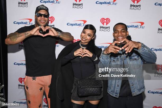 Flo Rida, Oya Baby and Int'l Nephew attend iHeartRadio KISS108's Jingle Ball 2023 on December 10, 2023 at TD Garden in Boston, Massachusetts.