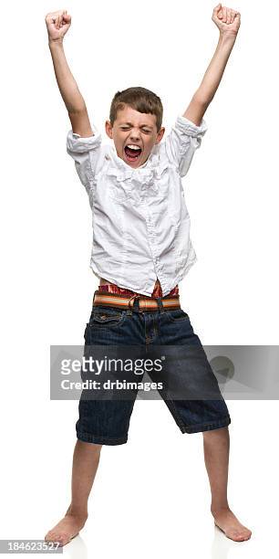 excited boy shakes fists - kids excited stock pictures, royalty-free photos & images