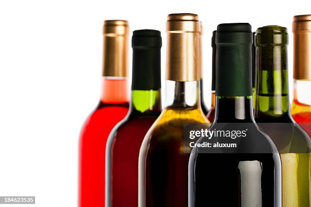 assortment of wines - wijnfles stockfoto's en -beelden