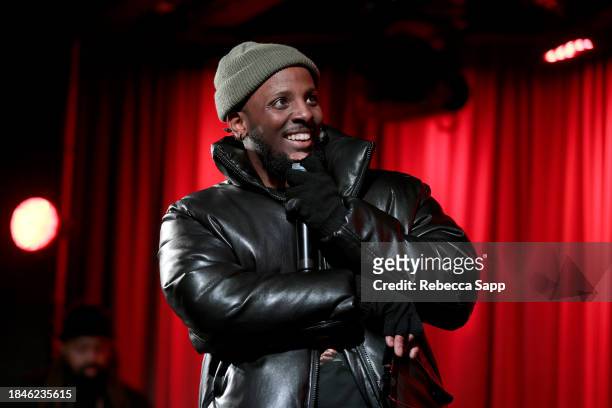 Schyler O'Neal performs at Backstage Pass: Schyler O'Neal's Life Happened. Album Release at The GRAMMY Museum on December 10, 2023 in Los Angeles,...