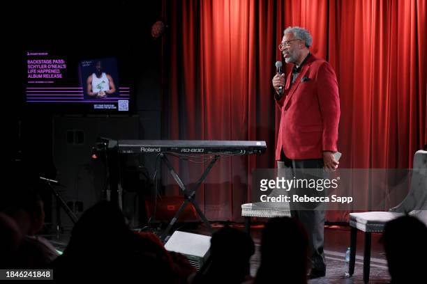 Darick J. Simpson speaks onstage at Backstage Pass: Schyler O'Neal's Life Happened. Album Release at The GRAMMY Museum on December 10, 2023 in Los...