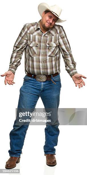 shrugging cowboy - flannel shirt stock pictures, royalty-free photos & images